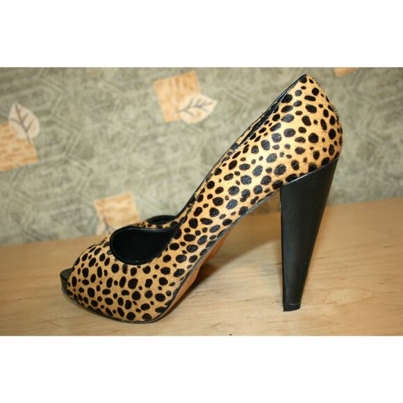 Boutique 58 Cheetah Furry Leather Open Toe Pumps 11 M - Picture 3 of 6